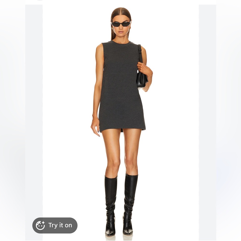 Norma Kamali sleeveless tailored terry mini dress dark heather grey small (36)